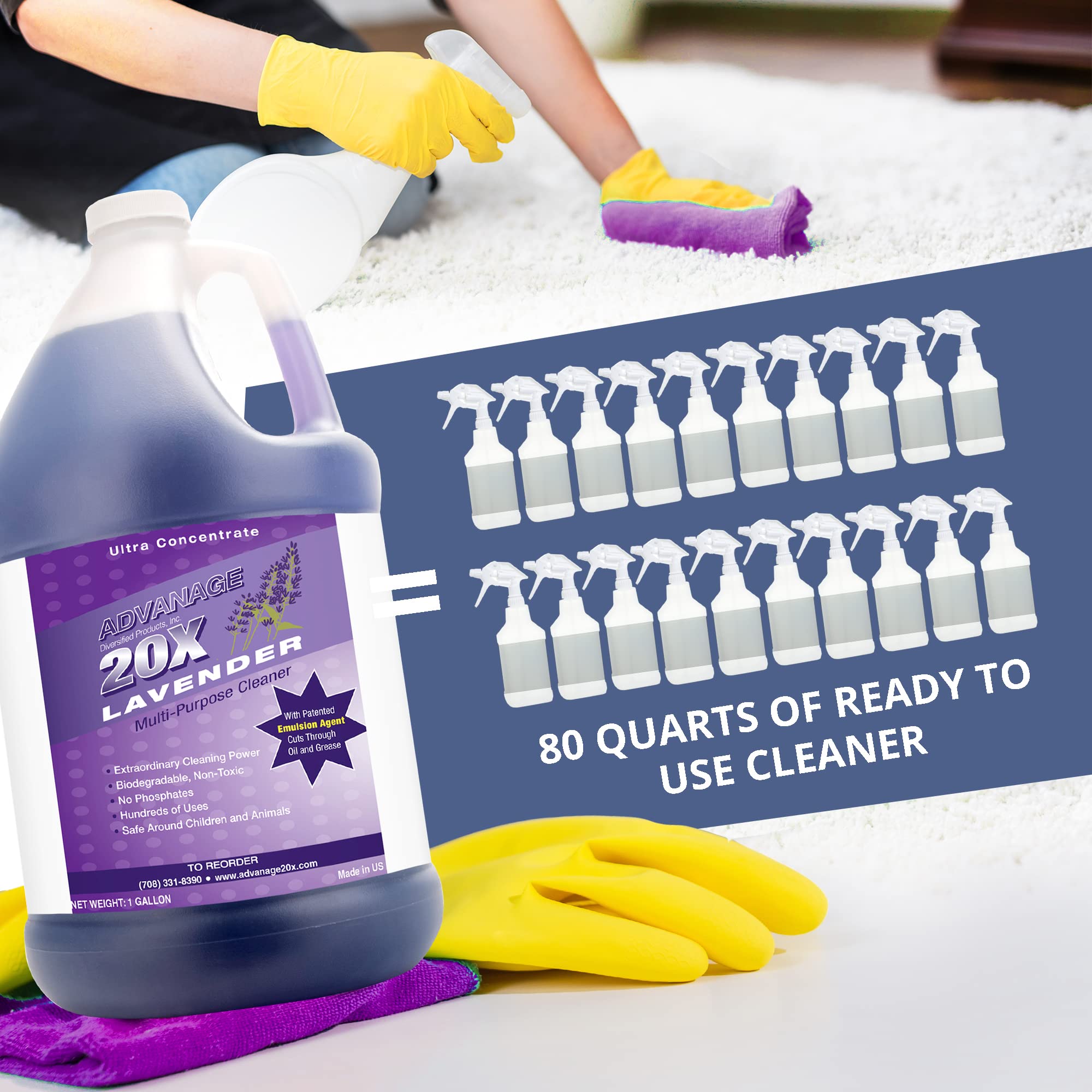 All Purpose Cleaner Concentrate - Advanage 20X The Wonder Cleaner Lavender for All Surfaces Around Bathroom, Kitchen, Oil and Grease, Multi Purpose