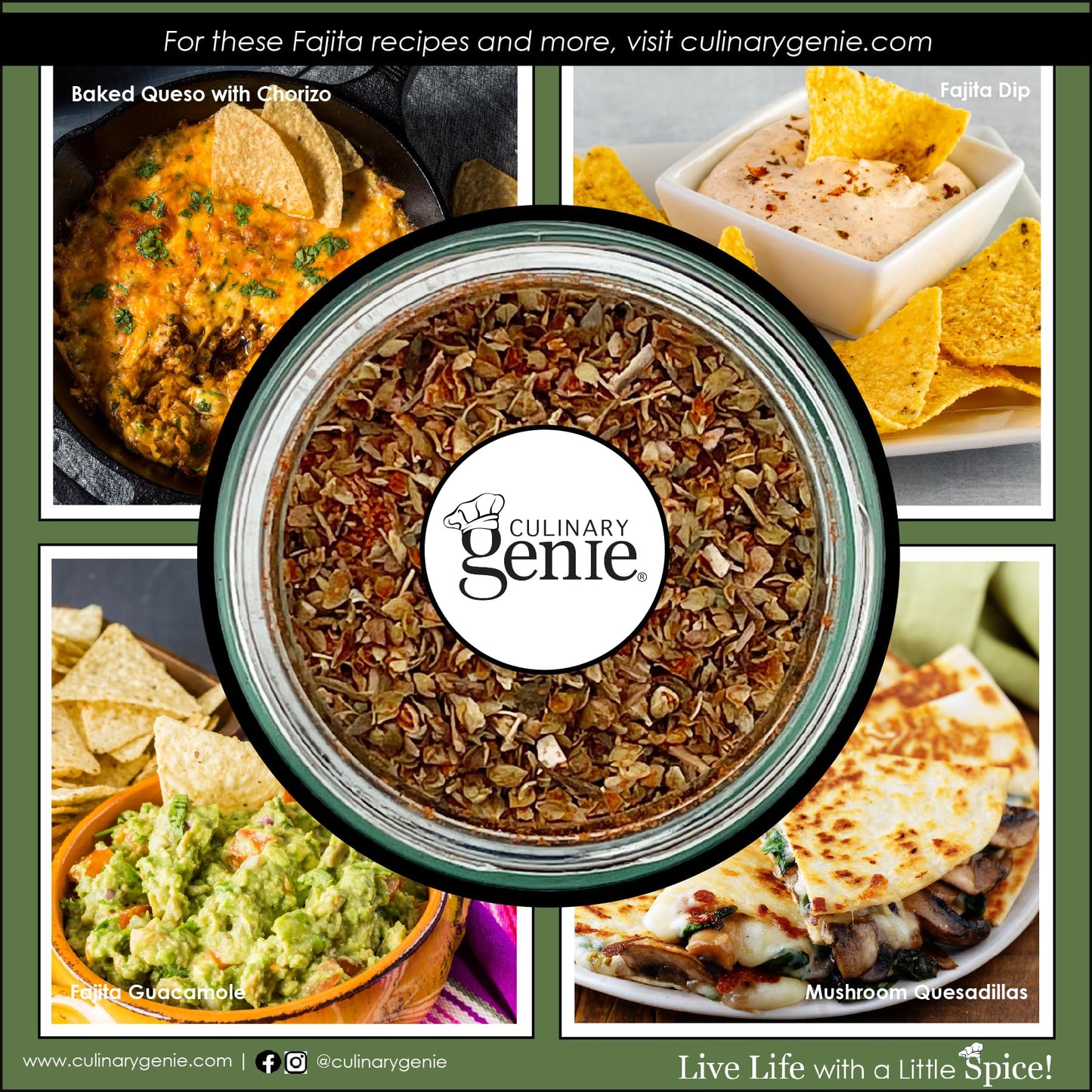 Culinary Genie Salt-Free Fajita Seasoning Blend - Classic Fajita Spice Mix, No Salt Added