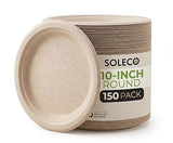 SOLECO Compostable Paper Plates 10 Inch [150 Pack], Disposable Biodegradable Heavy Duty Paper Plates,Heat Resistant Alternative to Plastic or