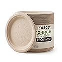 SOLECO Compostable Paper Plates 10 Inch [150 Pack], Disposable Biodegradable Heavy Duty Paper Plates,Heat Resistant Alternative to Plastic or