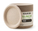 SOLECO Compostable Paper Plates 10 Inch [150 Pack], Disposable Biodegradable Heavy Duty Paper Plates,Heat Resistant Alternative to Plastic or