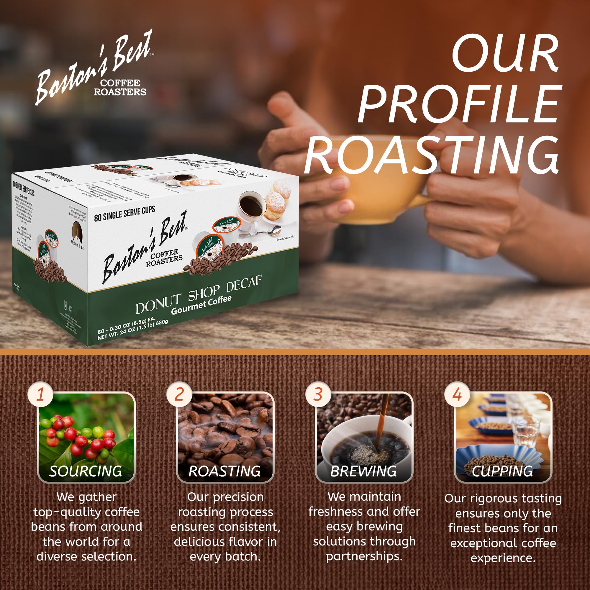Boston’s Best - Hearty Donut Shop Decaf Medium Roast Delicious Gourmet Coffee Compatible with Keurig Coffee Maker, 1 Count (80 Single Serve Cups)