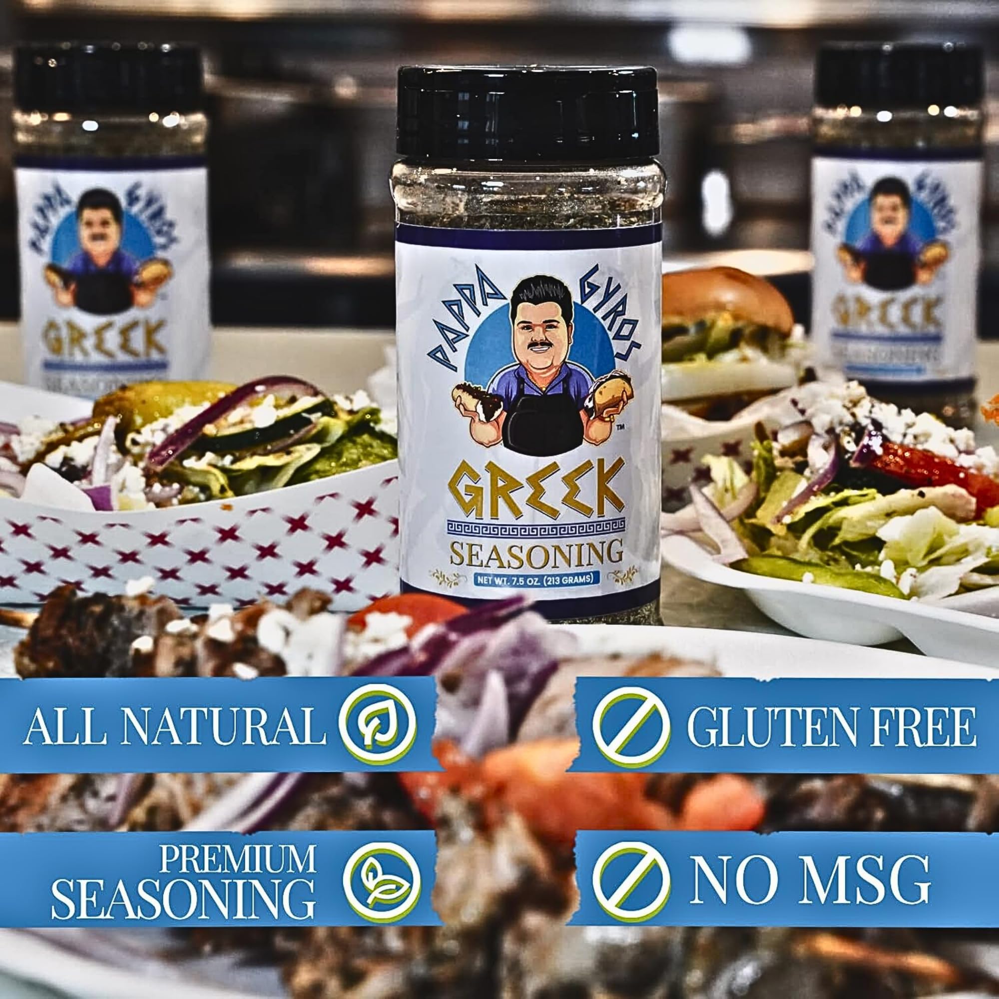 Pappa Gyros All Purpose Greek Seasoning Blend No MSG | Large Shaker 7.5 Oz | Authentic Mediterranean Spices | All Natural Savory Herb & Spice Mix |