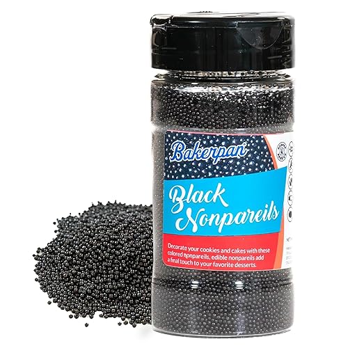 Bakerpan Black Nonpareils Sprinkles - 7 Ounces Black Sprinkles for Cake Decorating - Edible Nonpareils for Cupcakes, Ice Cream, Cake Decorations (Made