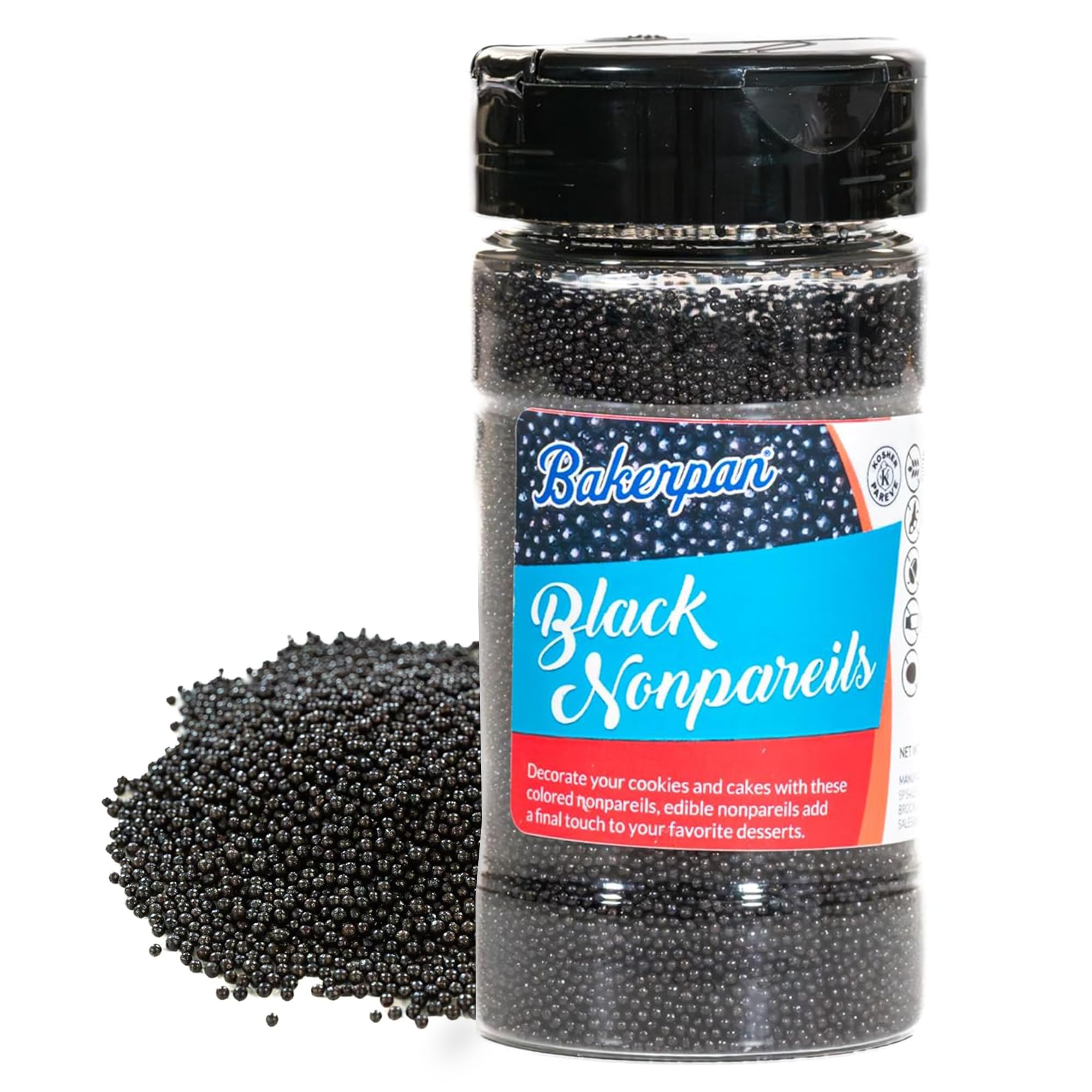 Bakerpan Black Nonpareils Sprinkles - 7 Ounces Black Sprinkles for Cake Decorating - Edible Nonpareils for Cupcakes, Ice Cream, Cake Decorations (Made