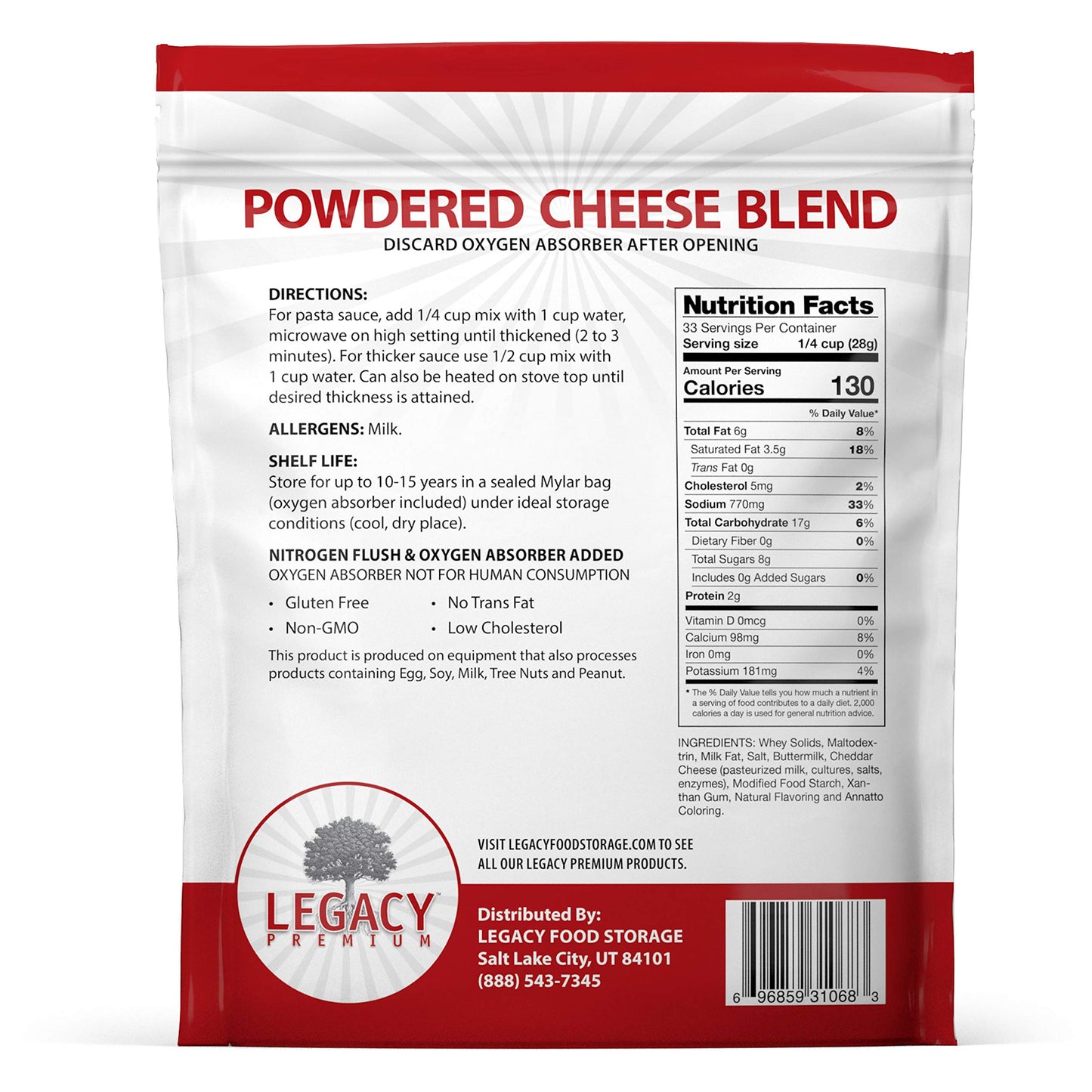 Legacy Essentials Long Term Dried Cheese Powder - 15 Year Shelf Life Powdered Cheese Blend for Emergency Food Storage Supply (Quantity 1)
