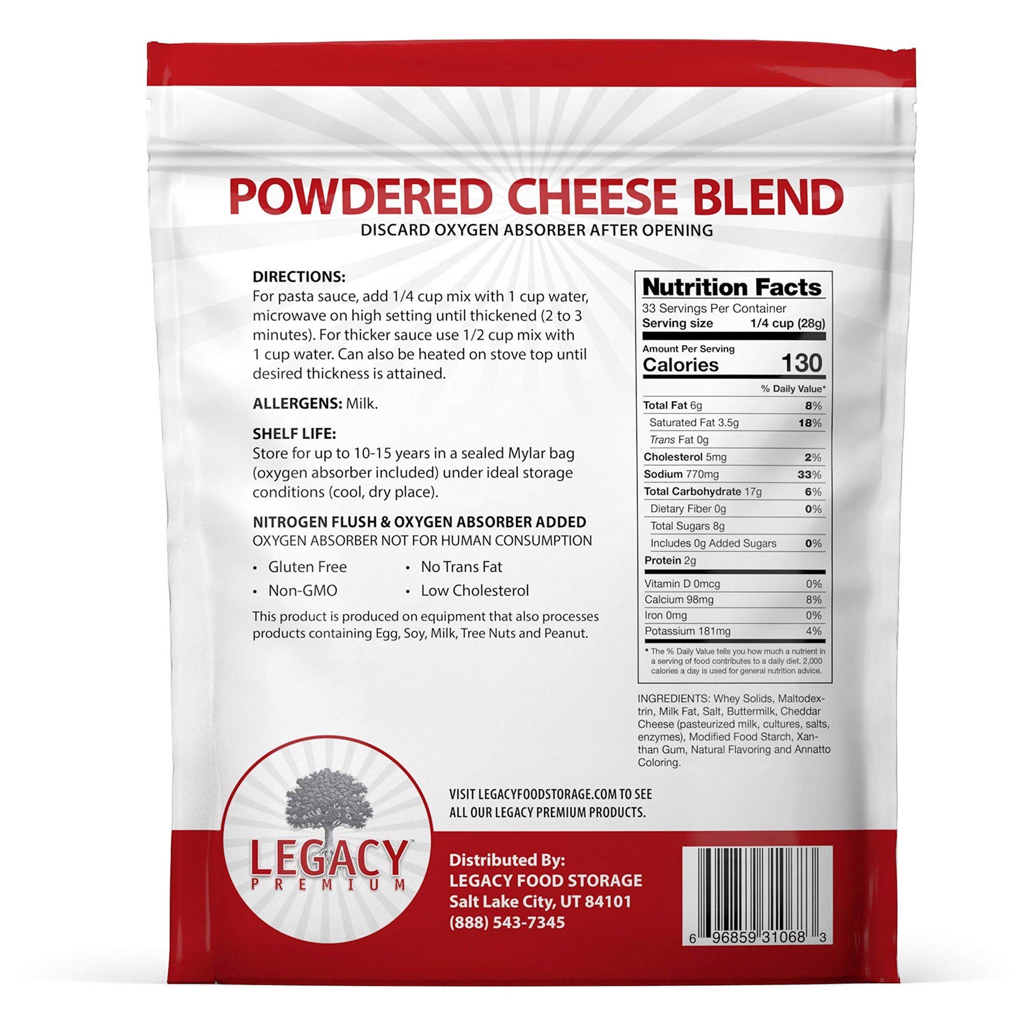 Legacy Essentials Long Term Dried Cheese Powder - 15 Year Shelf Life Powdered Cheese Blend for Emergency Food Storage Supply (Quantity 1)