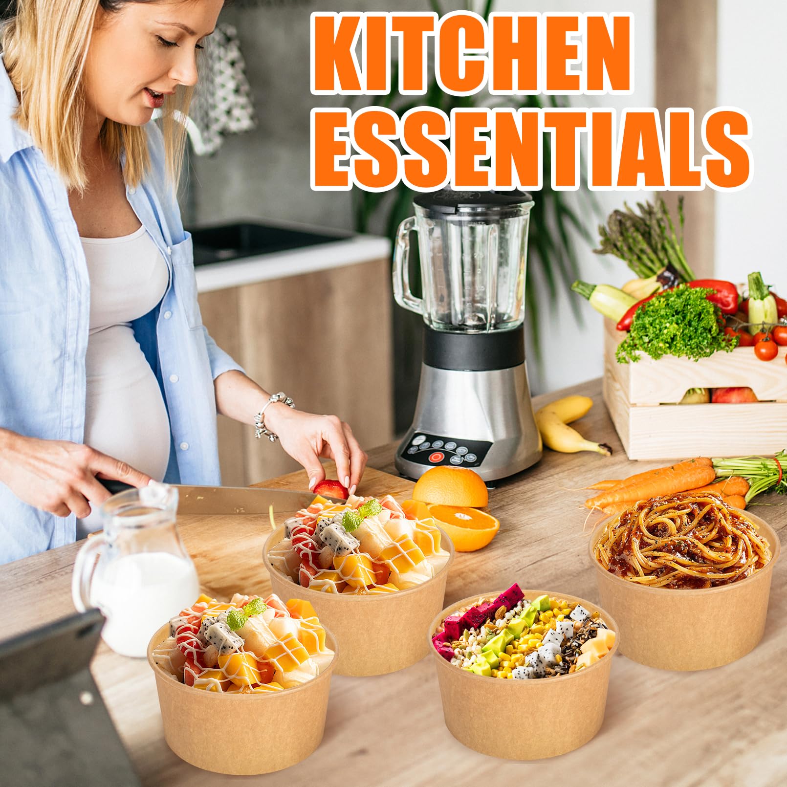 Gabotrie 80 Pack Large Paper Bowls, 30 Oz Kraft Paper Salad Bowl, Disposable Soup Bowls, Round Papers Food Container, Disposable Serving Bowl Bulk