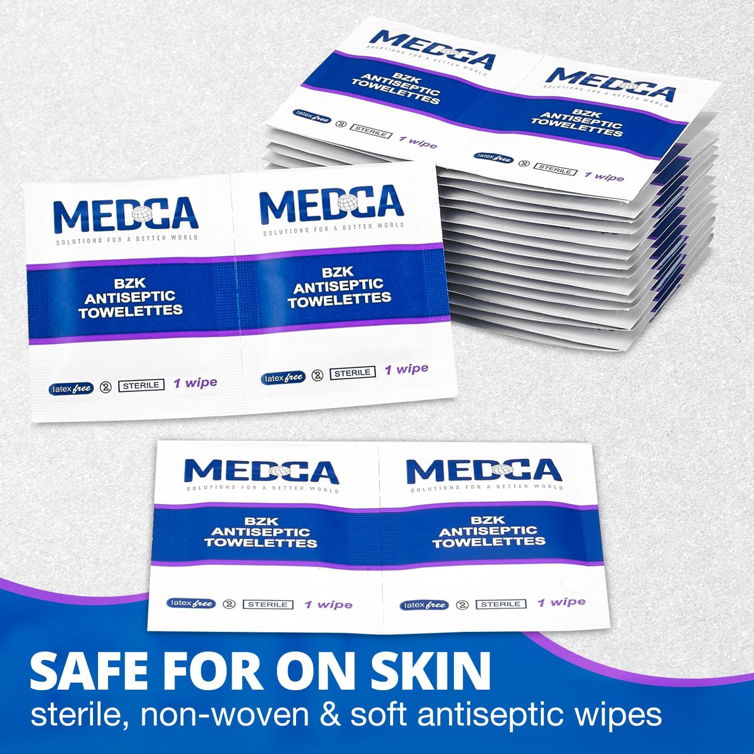 Hand Wipes - (Pack of 1000) Benzalkonium Chloride Swabs Individual BZK Single-Use Packets by MEDca