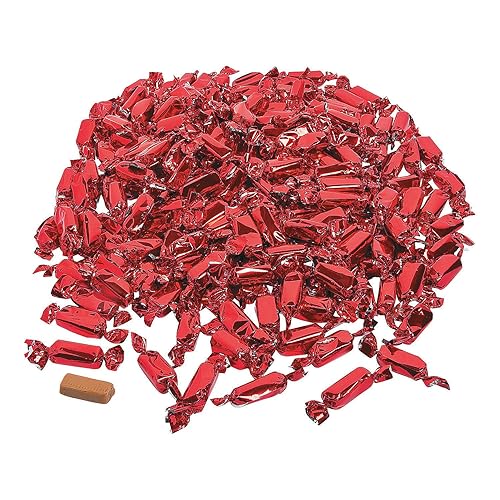Fun Express Red Foil Wrapped Caramels Bulk Candy Individually Wrapped 2 lbs Bag - Soft Chewy Caramel Candies for Wedding Candy Buffet, Office Desk