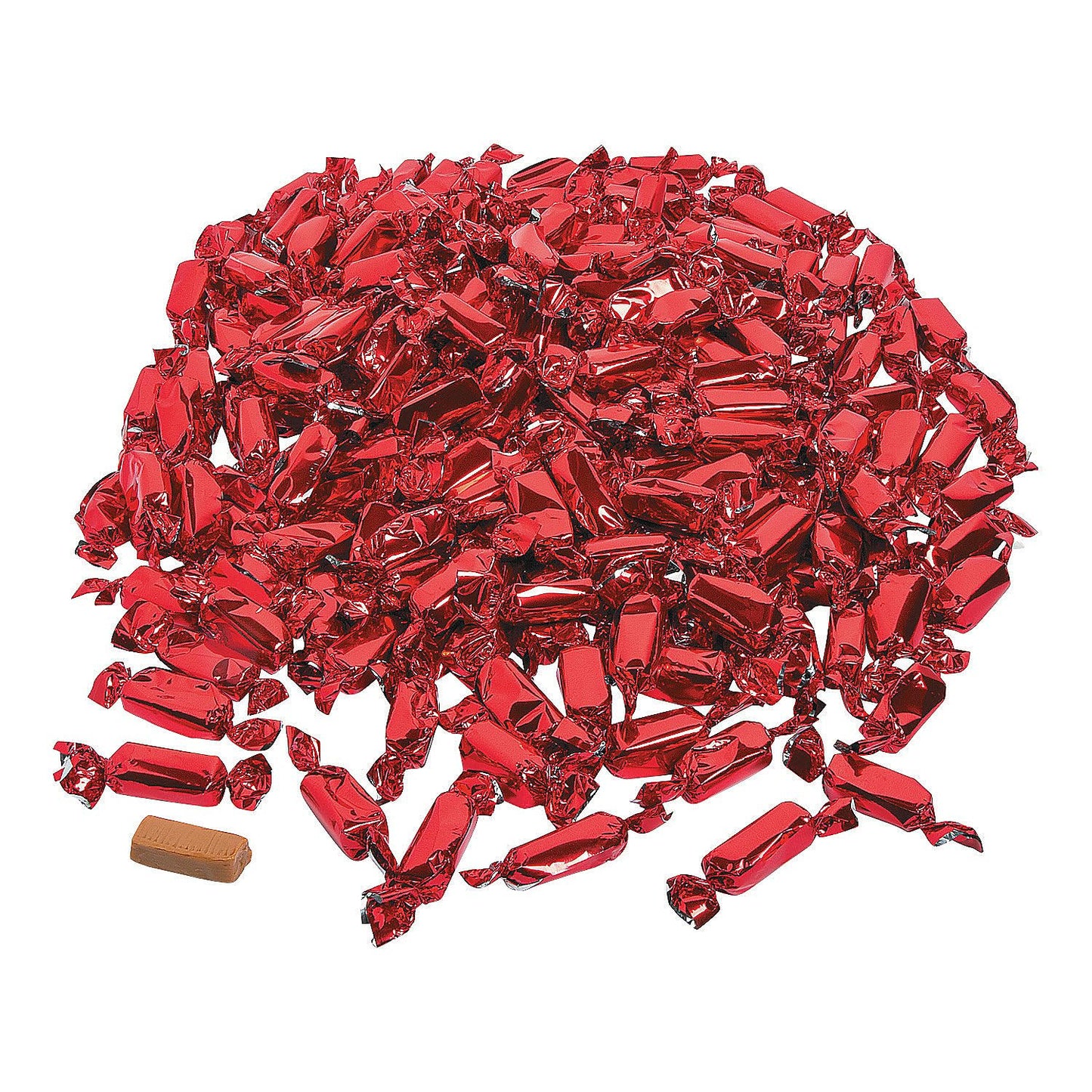 Fun Express Red Foil Wrapped Caramels Bulk Candy Individually Wrapped 2 lbs Bag - Soft Chewy Caramel Candies for Wedding Candy Buffet, Office Desk