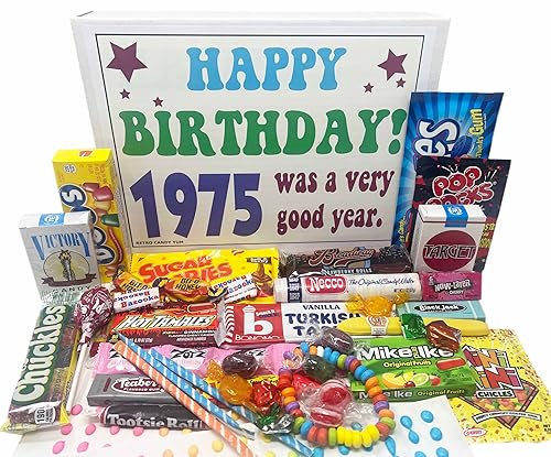 RETRO CANDY YUM ~ 1975 51st Birthday Gift Box Assortment of Nostalgic Candy from Childhood for Man or Woman