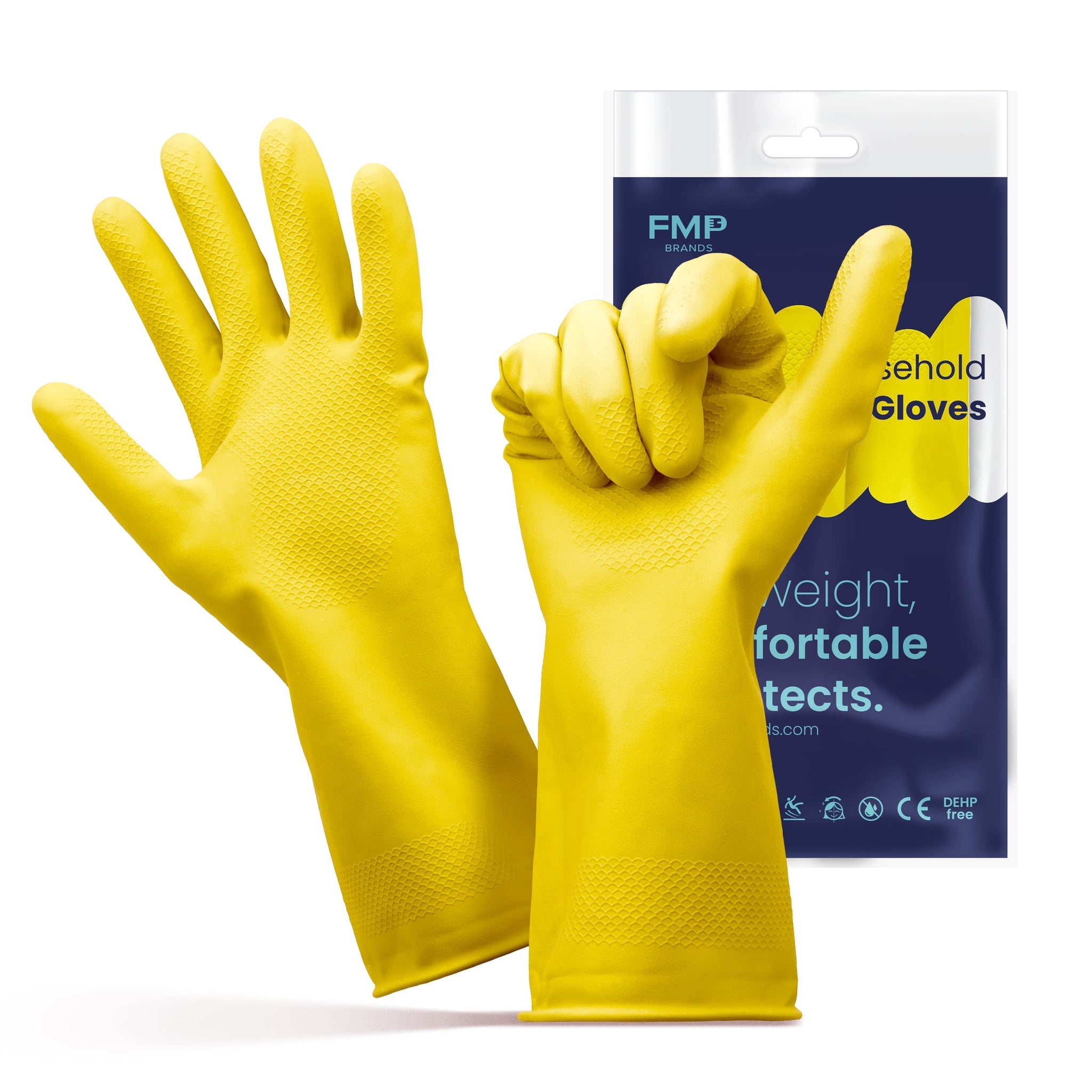 FMP Brands Cleaning Gloves - 12 Pairs Rubber, Non-Slip Dishwashing Gloves, Waterproof Reusable Latex for Kitchen, Bathroom, Household, Gardening
