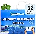 Splash Earth Laundry Detergent Sheets (32 Loads, Unscented), Eco-Friendly Washer Sheets Detergent, Plastic-Free Travel Laundry Soap, 16 Strips