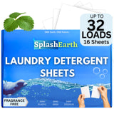 Splash Earth Laundry Detergent Sheets (32 Loads, Unscented), Eco-Friendly Washer Sheets Detergent, Plastic-Free Travel Laundry Soap, 16 Strips