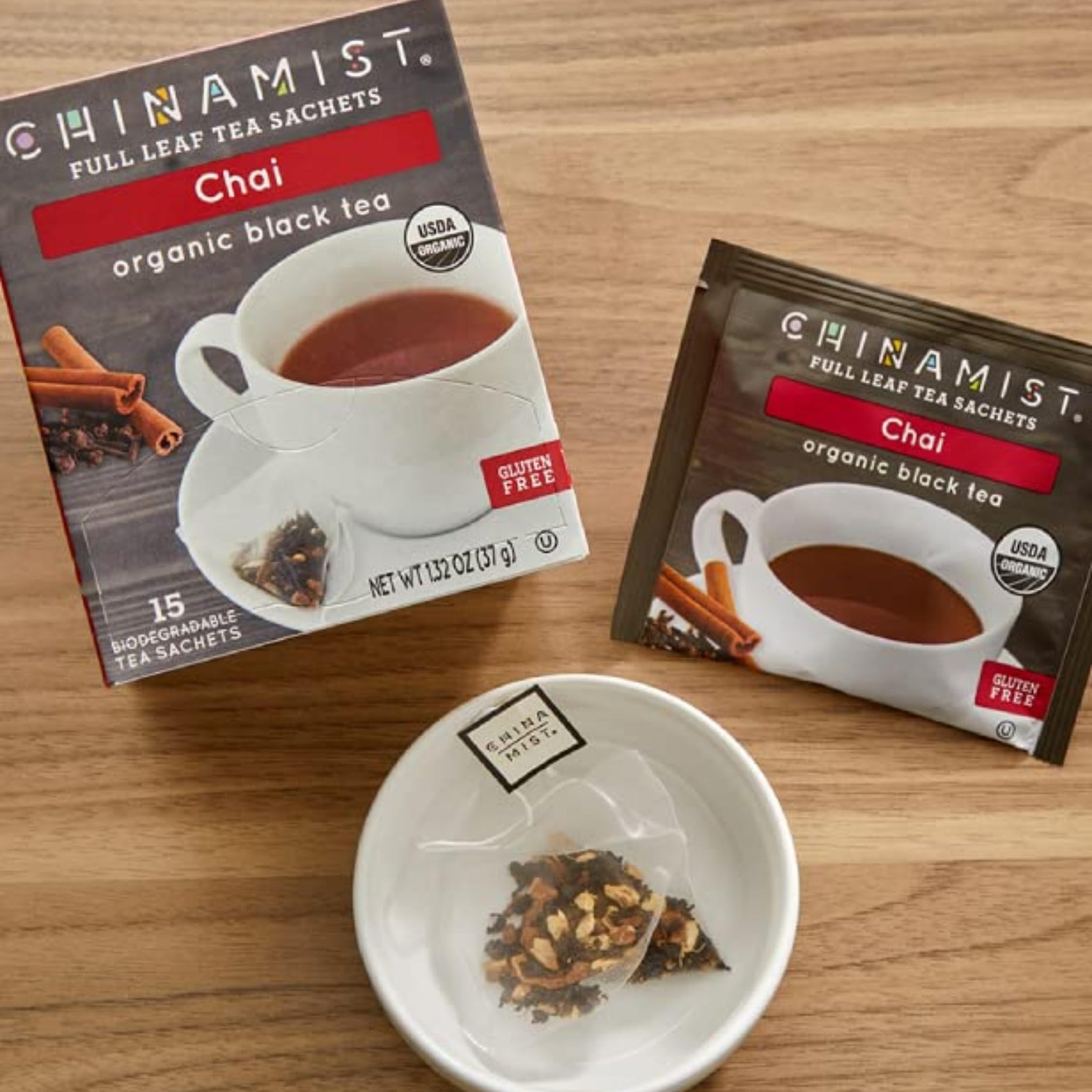 China Mist Full Tea Satchets, Chai, Organic Black Tea (1 box)
