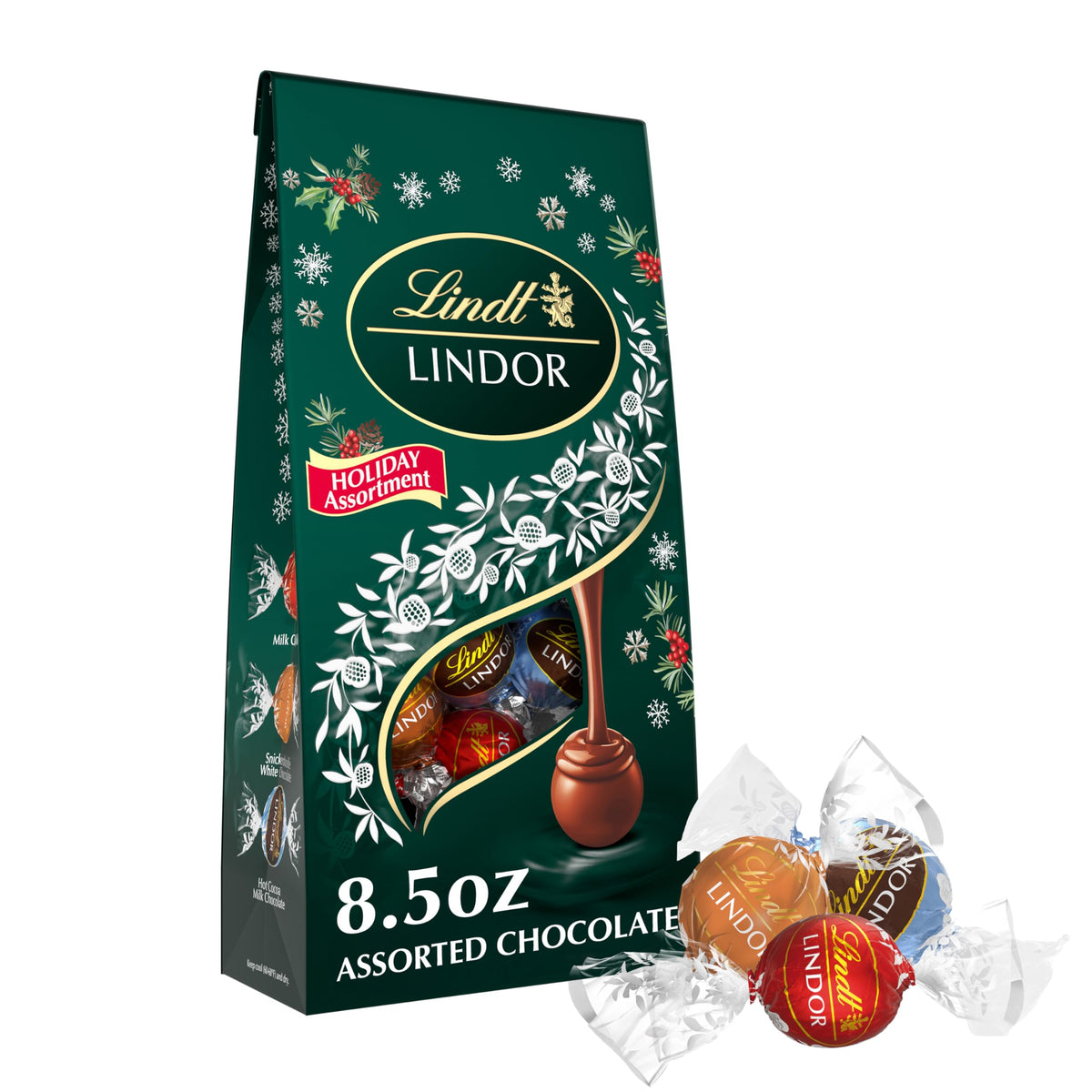 Lindt LINDOR Holiday Assorted Chocolate Candy Truffles with Smooth, Melting Truffle Center, 8.5 oz. Bag