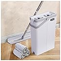 U-VERSE L-Shaped Mop & Bucket Set with Wringer, 3 Reusable Microfiber Pads, Long Handle Flat Mop for Corners, Walls & Floors, Compact 5" Space-Saving