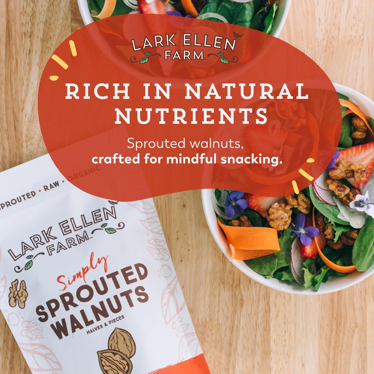 Lark Ellen Farm Organic Sprouted Walnuts - Raw, Unsalted, Keto-Friendly, Healthy Vegan Snack, Gluten-Free, 10 Oz, 3 Pack