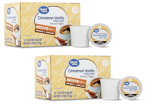 G.V. Medium Roast Cinnamon Vanilla Ground Coffee Pods, 12 Count Each- (Pack of 2)