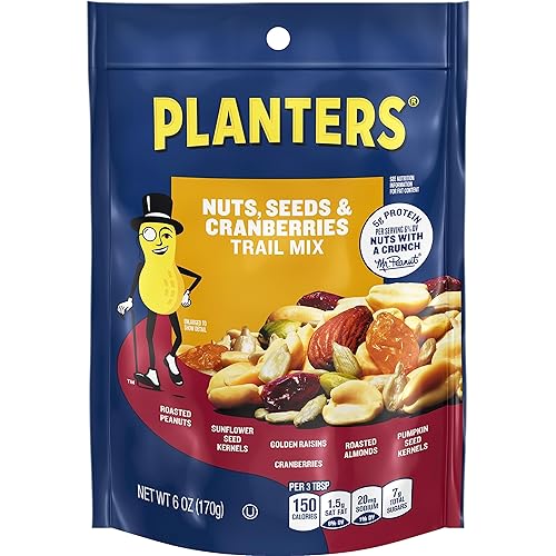Planters Nuts (Seeds & Cranberries Trail Mix with Roasted Peanuts & Almonds, Sunflower Kernels, Golden Raisins, Cranberries & Pumpkin Kernels, 6 oz
