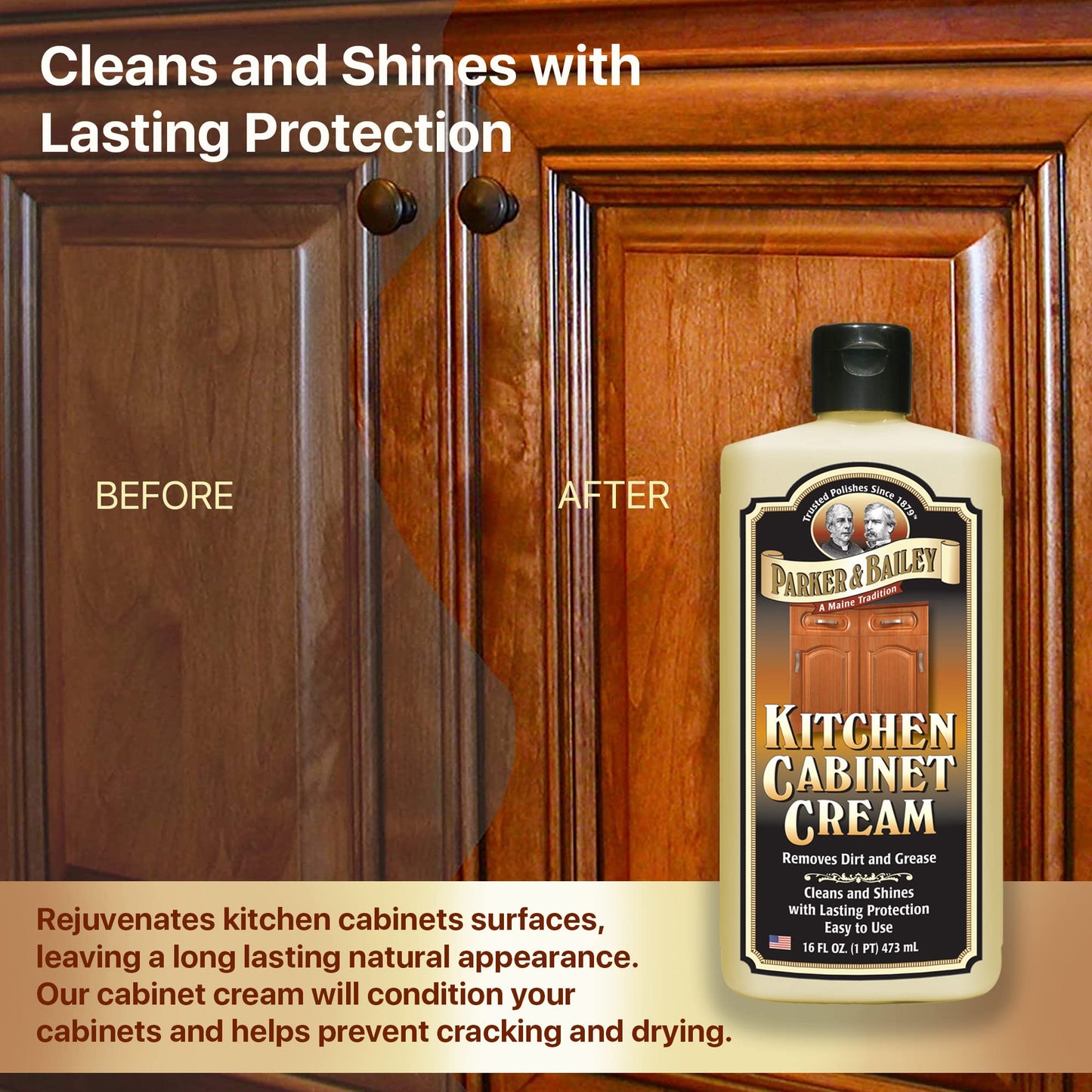 Parker & Bailey Kitchen Cabinet Cream, Multi Surface Cleaner & Furniture Cleaner, Quick Shine Wood Restorer & Protector for Cabinets, Tables