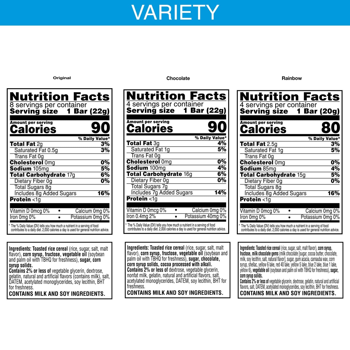 Rice Krispies Treats Crispy Marshmallow Squares, Kids Snacks, Cereal Bars, Variety Pack, 12.1oz Box (16 Bars)