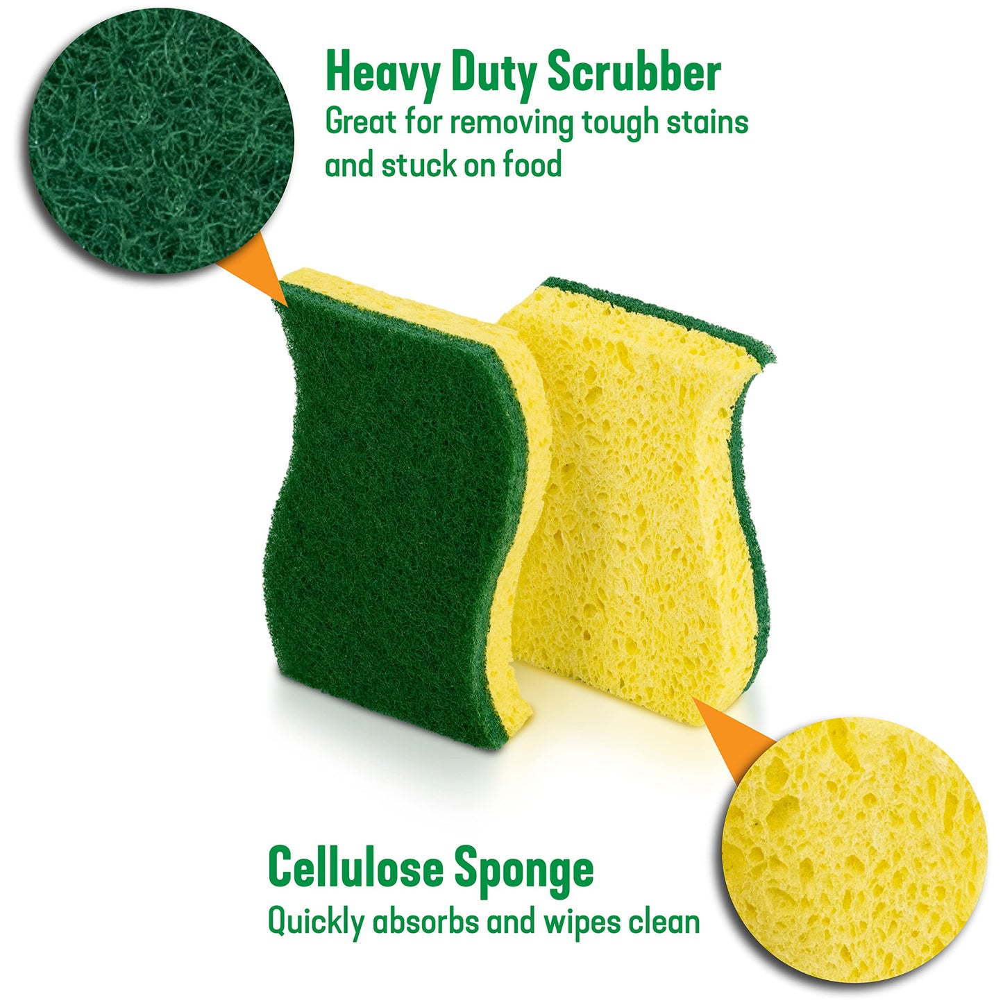 Pine-Sol Heavy Duty Scrub Sponges for Cleaning | Dual-Sided Dishwashing and Scouring Pad | Kitchen Supplies for Washing Dishes, Pots, Pans, 2 Pack