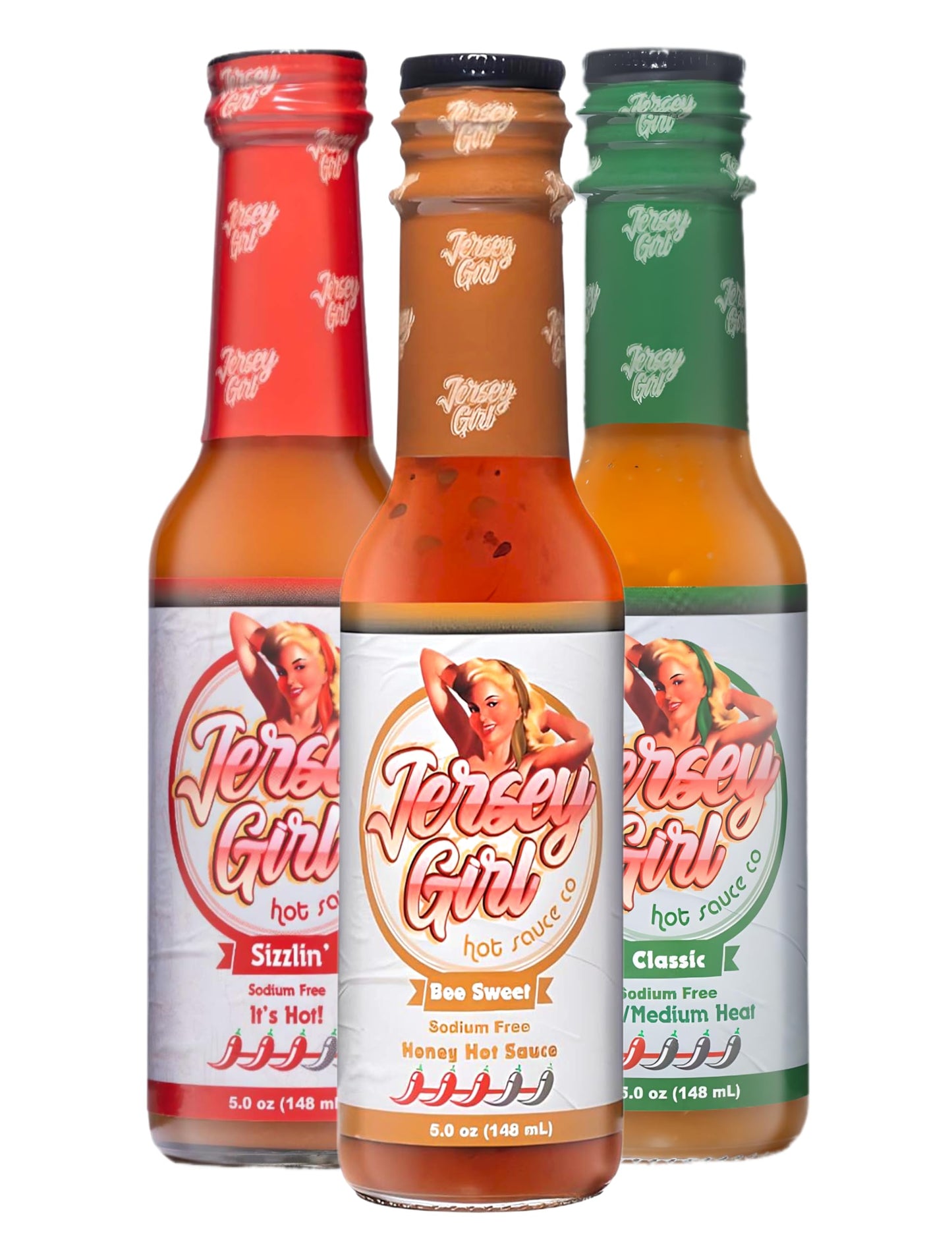 Jersey Girl Hot Sauce Co No Sodium/Salt Free - All Natural Craft Hot Sauce Sampler Pack, 5 Oz (Variety)