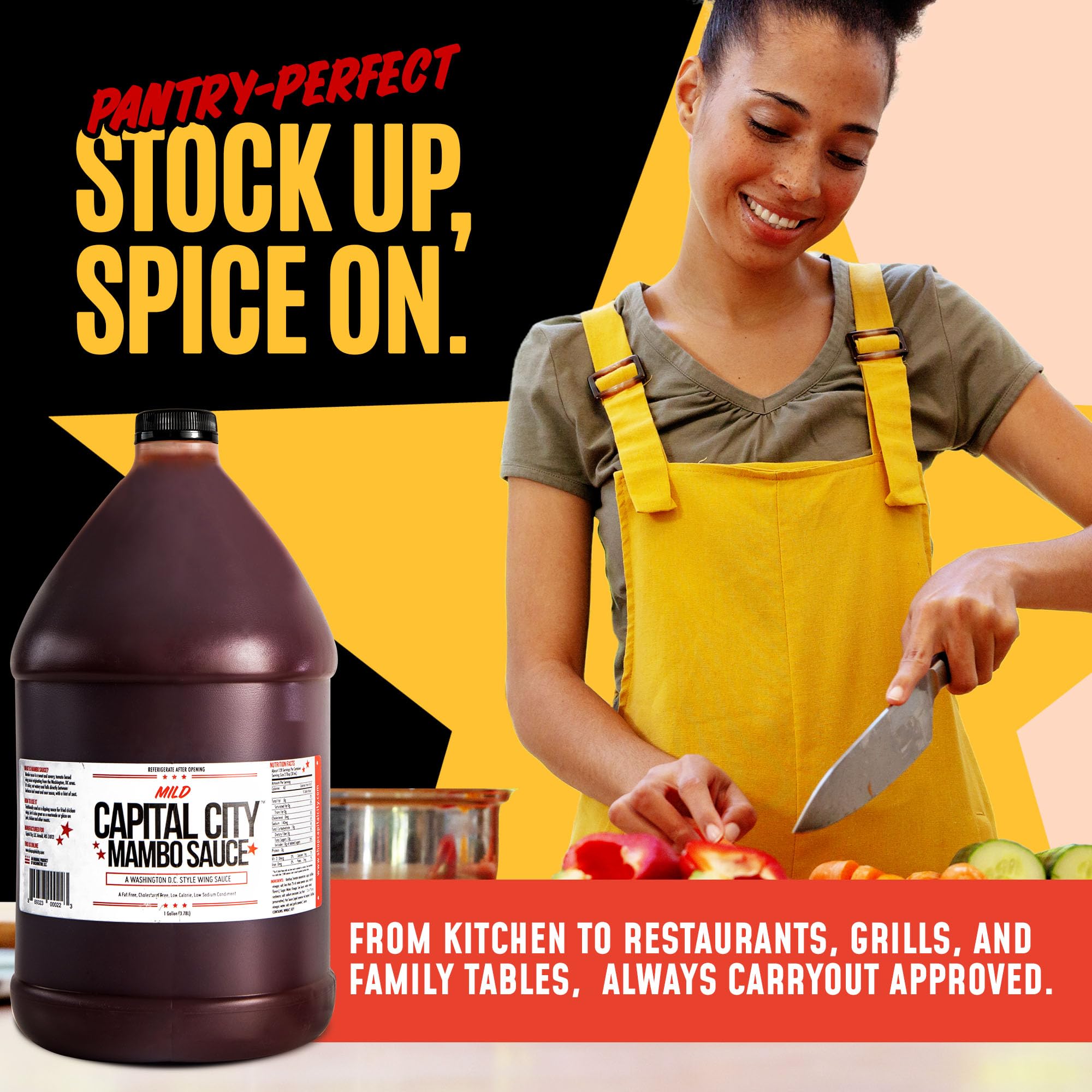 Capital City Mambo Sauce Mild, Washington DC Wing Sauces, Perfect Condiment for Wings Chicken Pork Beef Seafood Burgers Rice or Noodles, 128oz (1