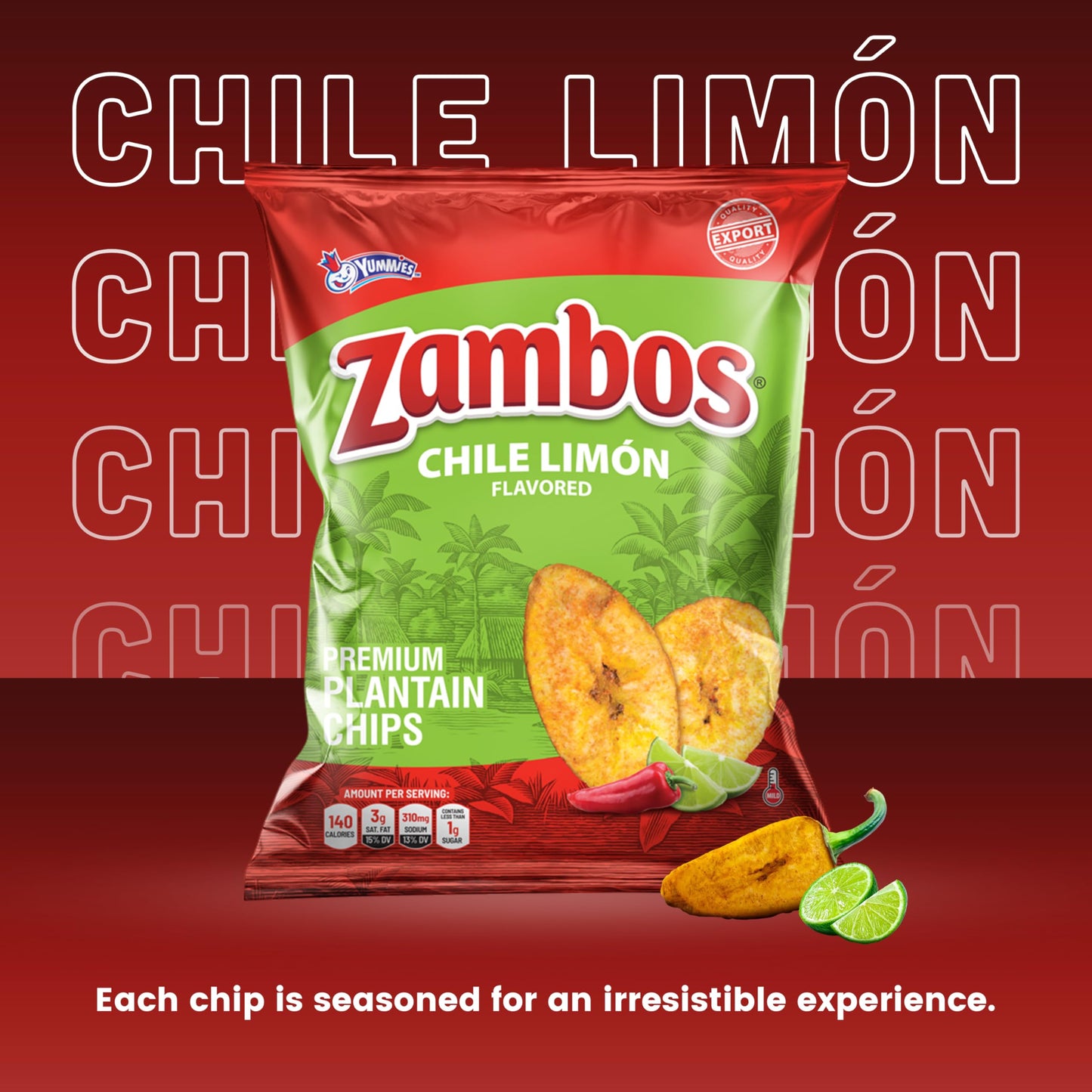 Zambos Chile Limón Plantain Chips, 1 oz - Crunchy Snack, Gluten Free - Bold Chili Lime Flavor (Pack of 18)