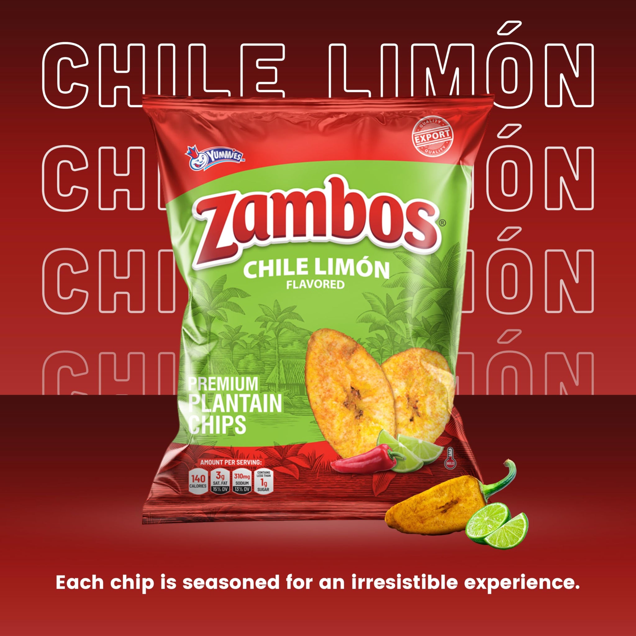 Zambos Chile Limón Plantain Chips, 1 oz - Crunchy Snack, Gluten Free - Bold Chili Lime Flavor (Pack of 18)