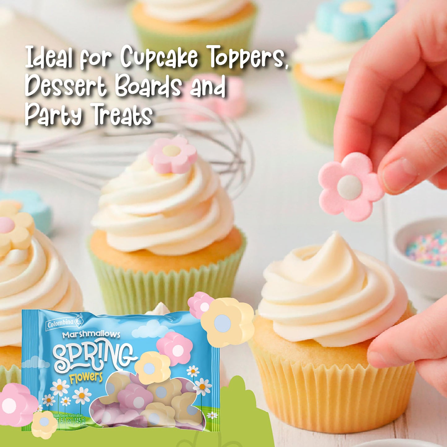 Colombina Spring Flower Marshmallows, Easter Candy for Kids and Teens, Vanilla Pastel Easter Basket Stuffers for Decorating & Snacking, 5.1 oz (Pack