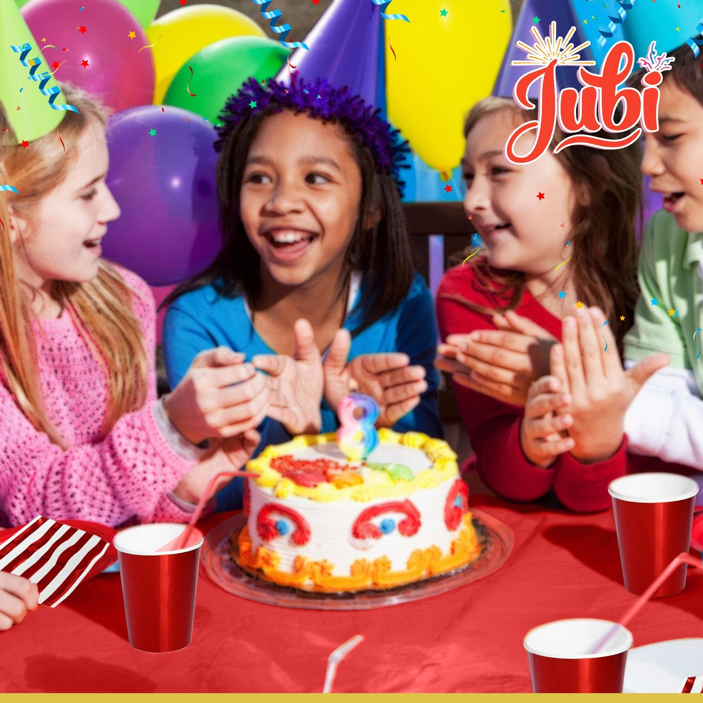 Jubi 211pcs Shiny Red Plates and Napkins Party Supplies for 30 Guests - Shiny Red Party Plates, Cups, Cutleries, and Napkins Set with Tablecloth