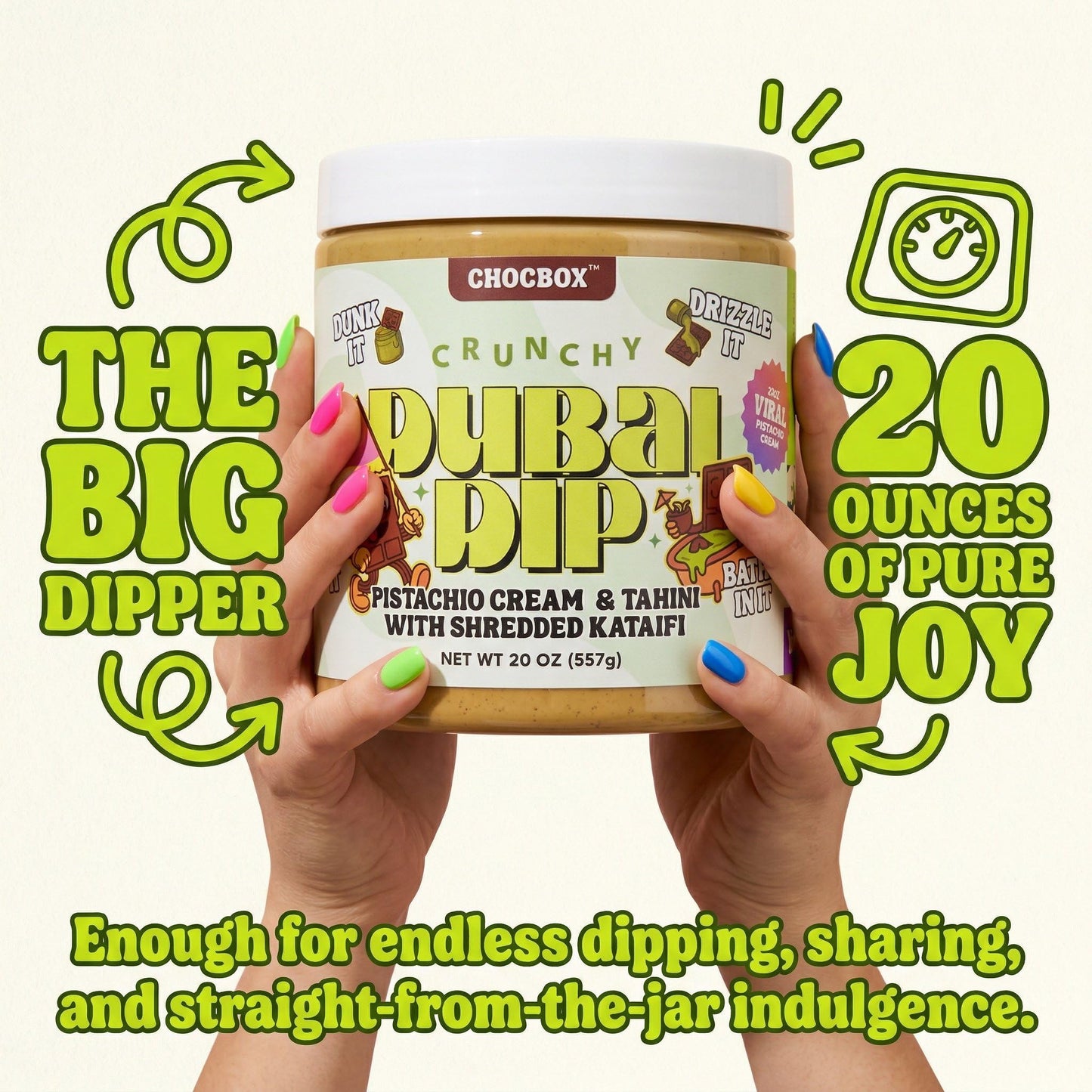 Chocbox Pistachio Cream Spread - Viral Dubai Chocolate Filling with Tahini & Crispy Kataifi - Sweet Savory Dessert Dip - Mother's Day, Gift (20oz)