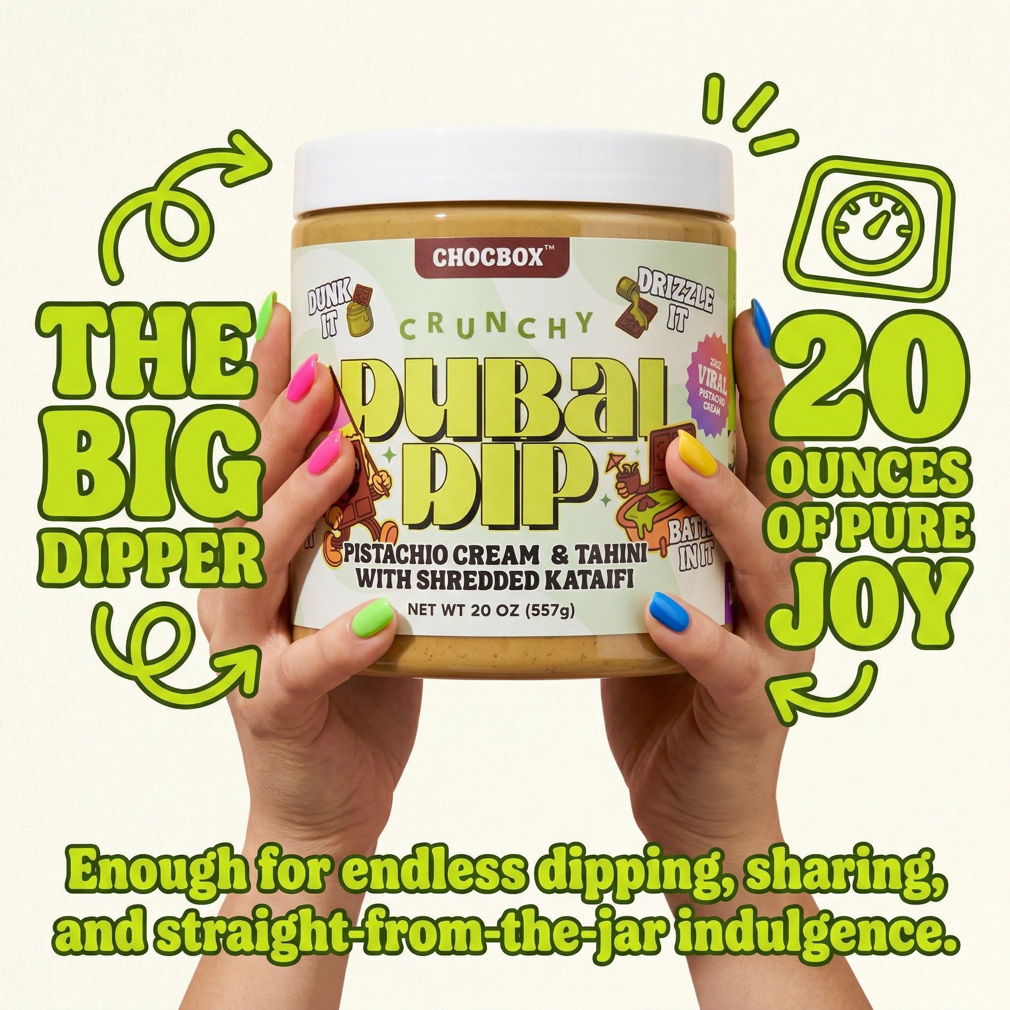 Chocbox Pistachio Cream Spread - Viral Dubai Chocolate Filling with Tahini & Crispy Kataifi - Sweet Savory Dessert Dip - Mother's Day, Gift (20oz)