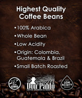 Don Pablo Gourmet Coffee - Signature Blend - Medium Dark Roast - Whole Bean Coffee - 100% Arabica Beans - Low Acidity and Non-GMO (80 Ounce, Original)