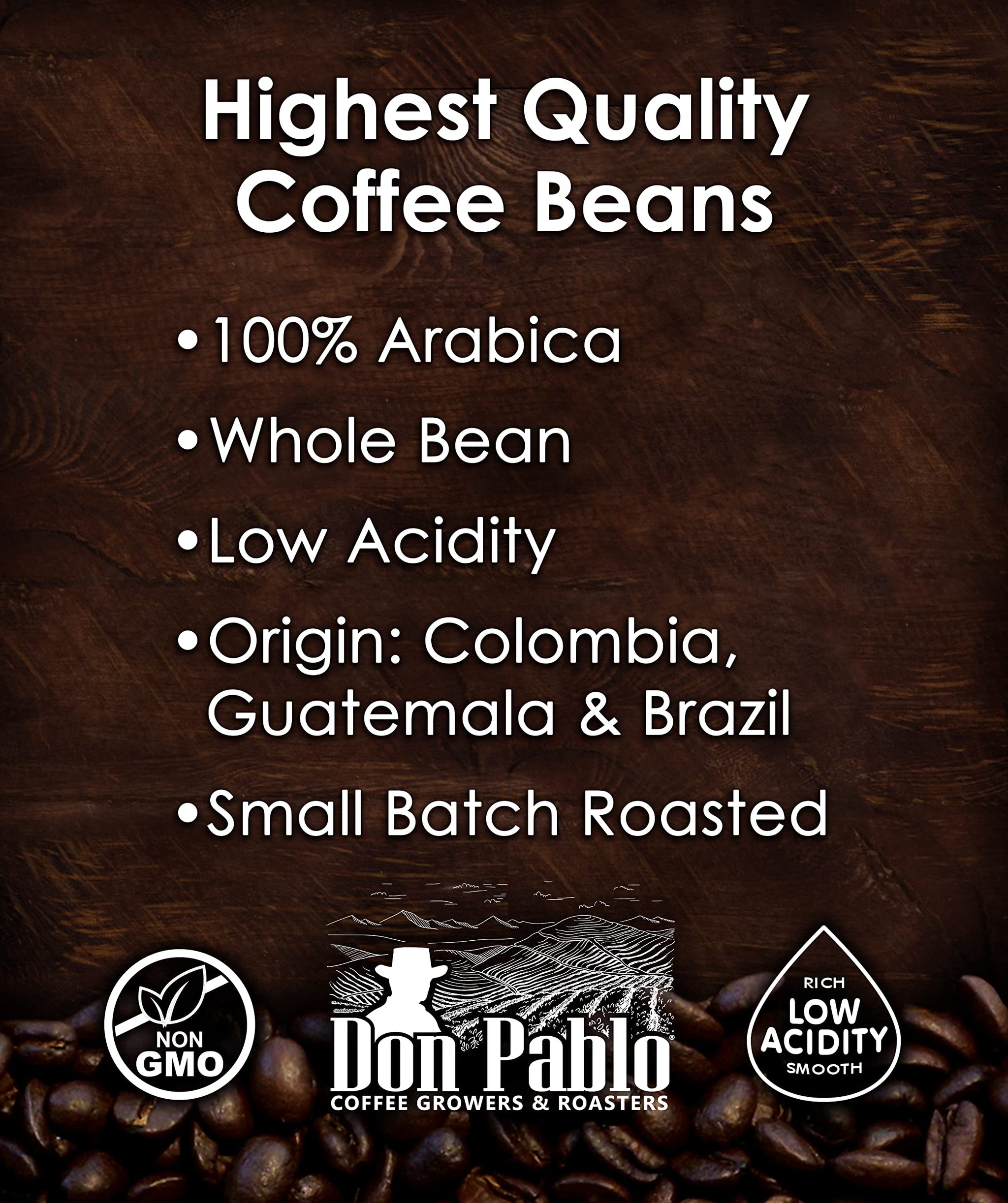 Don Pablo Gourmet Coffee - Signature Blend - Medium Dark Roast - Whole Bean Coffee - 100% Arabica Beans - Low Acidity and Non-GMO (2 Pound, Original)
