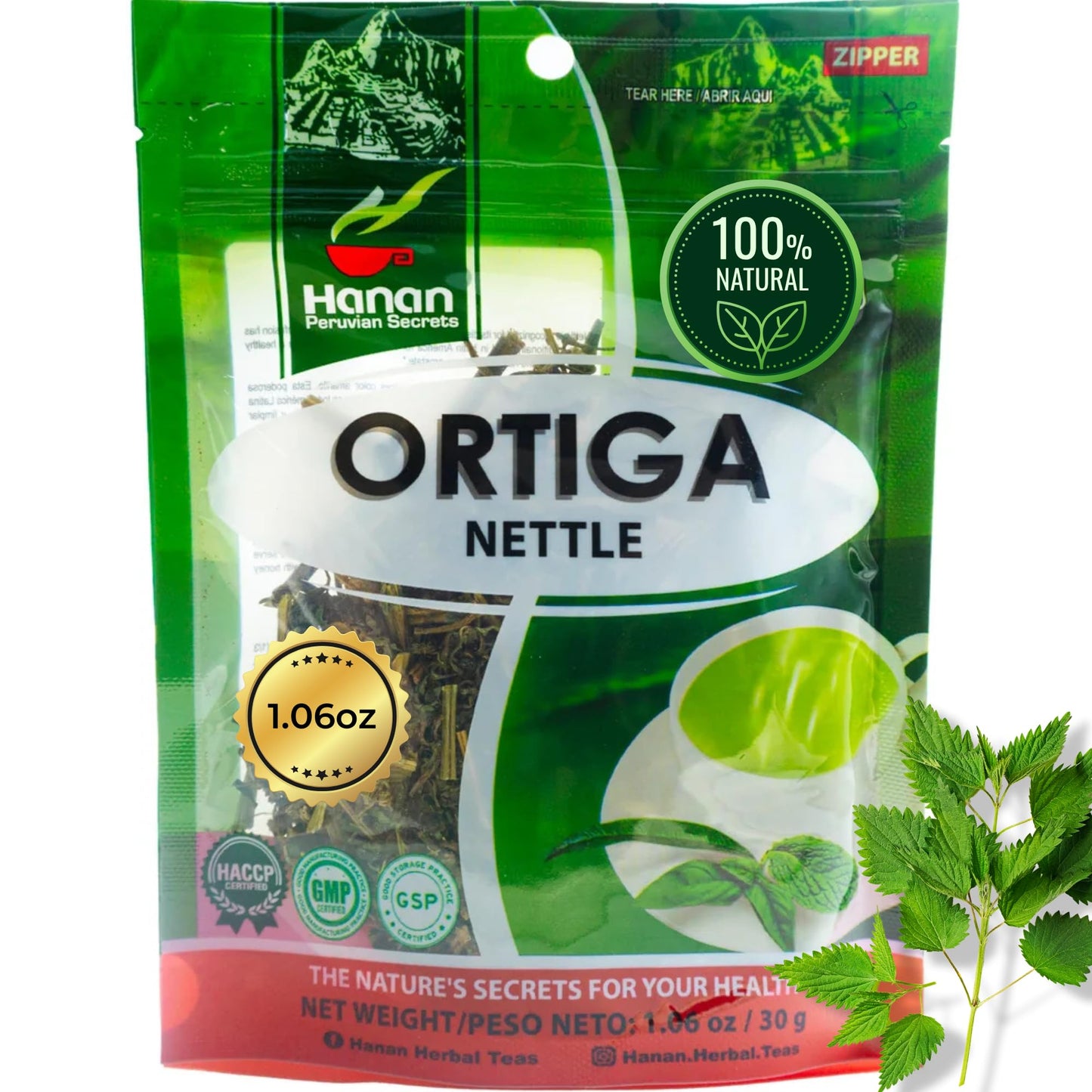 Hanan Nettle Tea Loose Leaf Herb 30g All-Natural Dried Stinging Nettle Tea, Te de Ortiga From Peru - Herbal & Supplement 1.06 oz