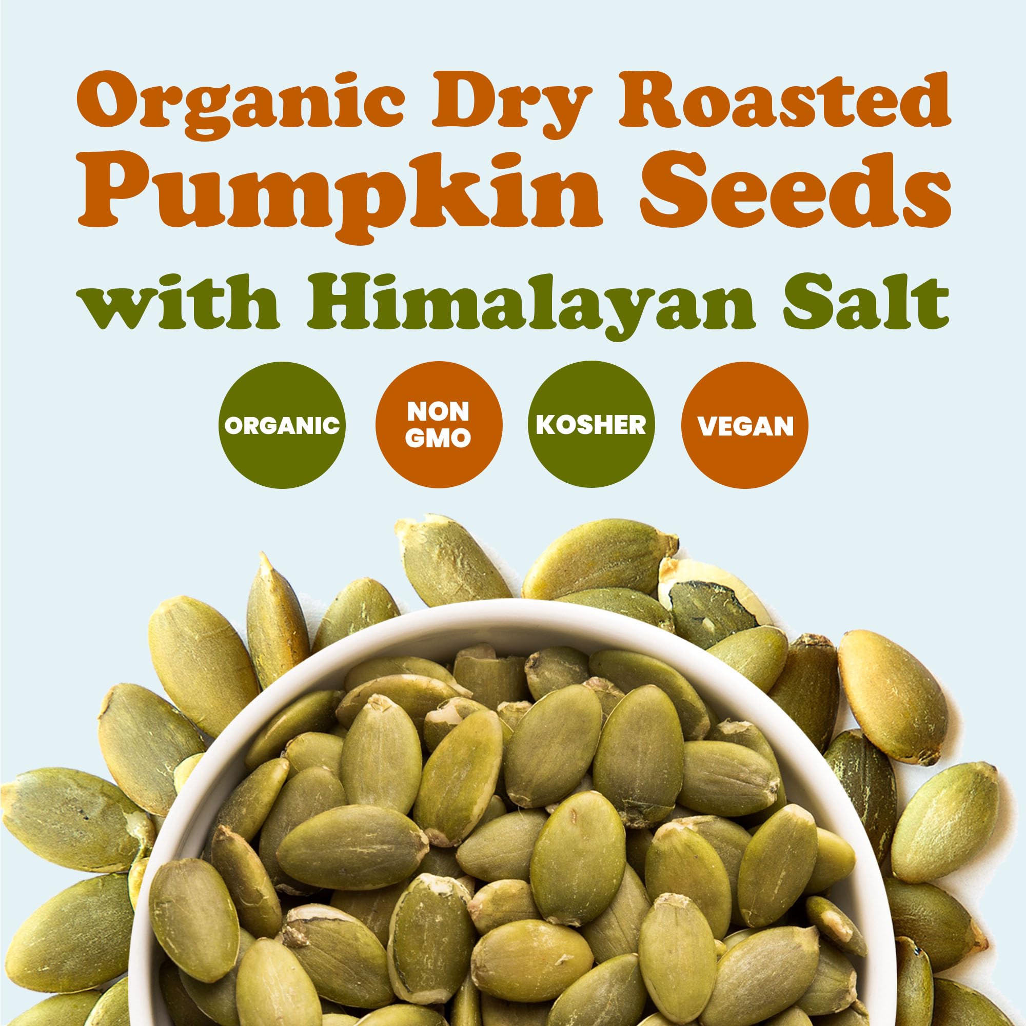 Food to Live Organic Dry Roasted Pumpkin Seed Kernels with Himalayan Salt, 1 Pound Non-GMO, Oven Roasted Whole Pepitas, No Oil Added, Shelled, Vegan