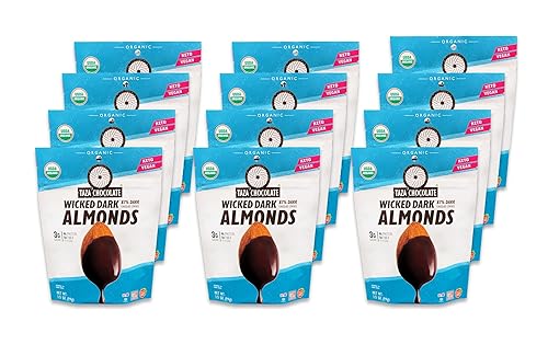 Taza Chocolate Organic Wicked Dark Chocolate Covered Almonds, 87% Dark Chocolate, 3.5 Ounce (12 Count), Vegan