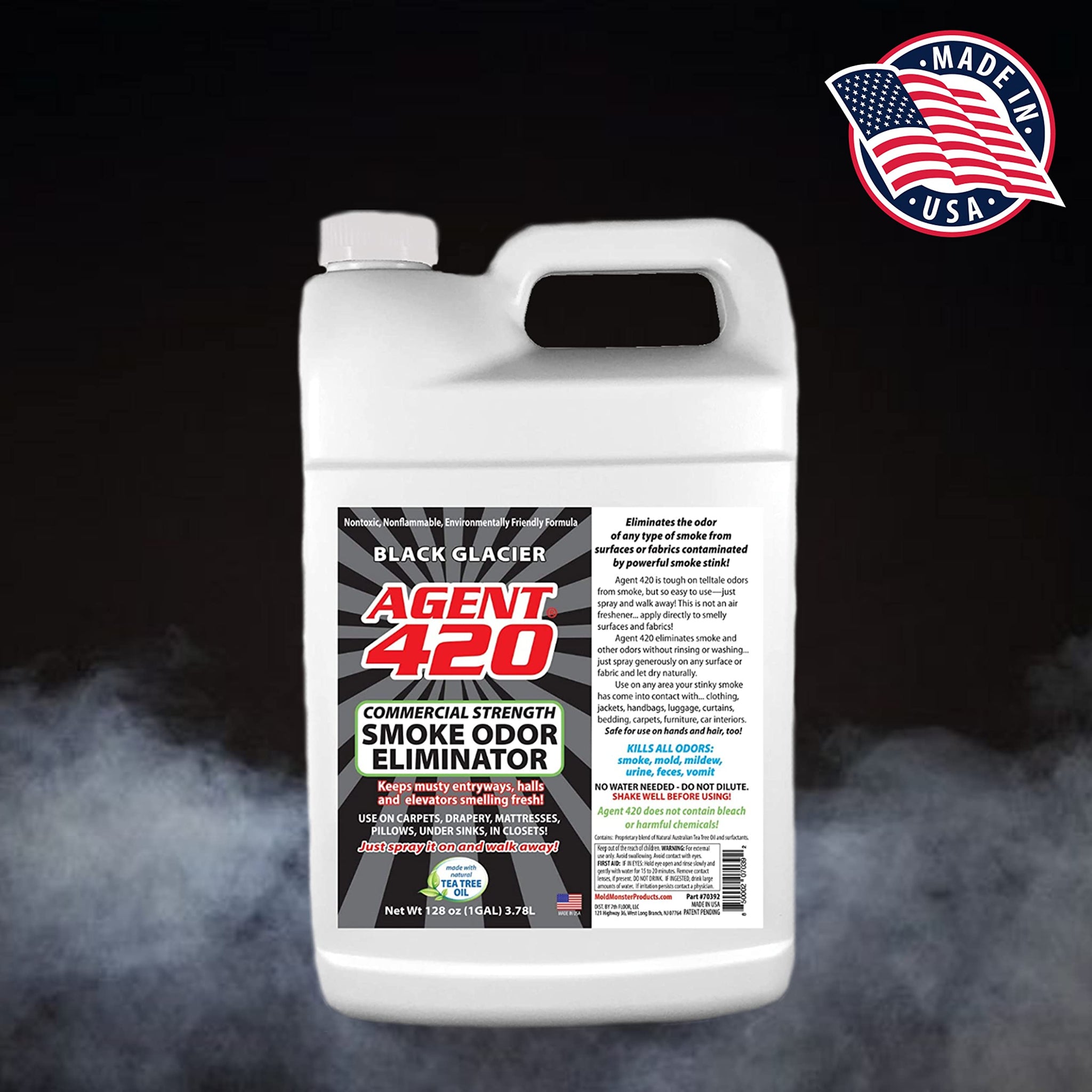 Agent 420 Cannabis & Cigarette Odor Eliminator Spray, Black Glacier, 1 Gallon - Tea Tree Oil Breaks Down Smoke at the Molecular Level - Commercial