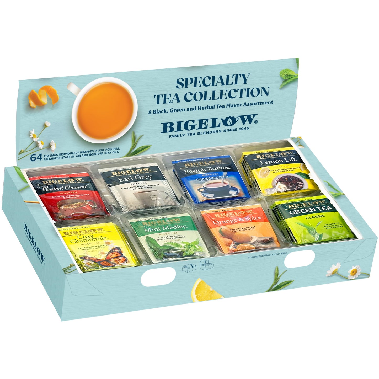 Bigelow Tea Assortment, Green, Black, and Herbal Teas with English Teatime, Constant Comment, Lemon Lift, Earl Grey, Green, Cozy Chamomile, Orange