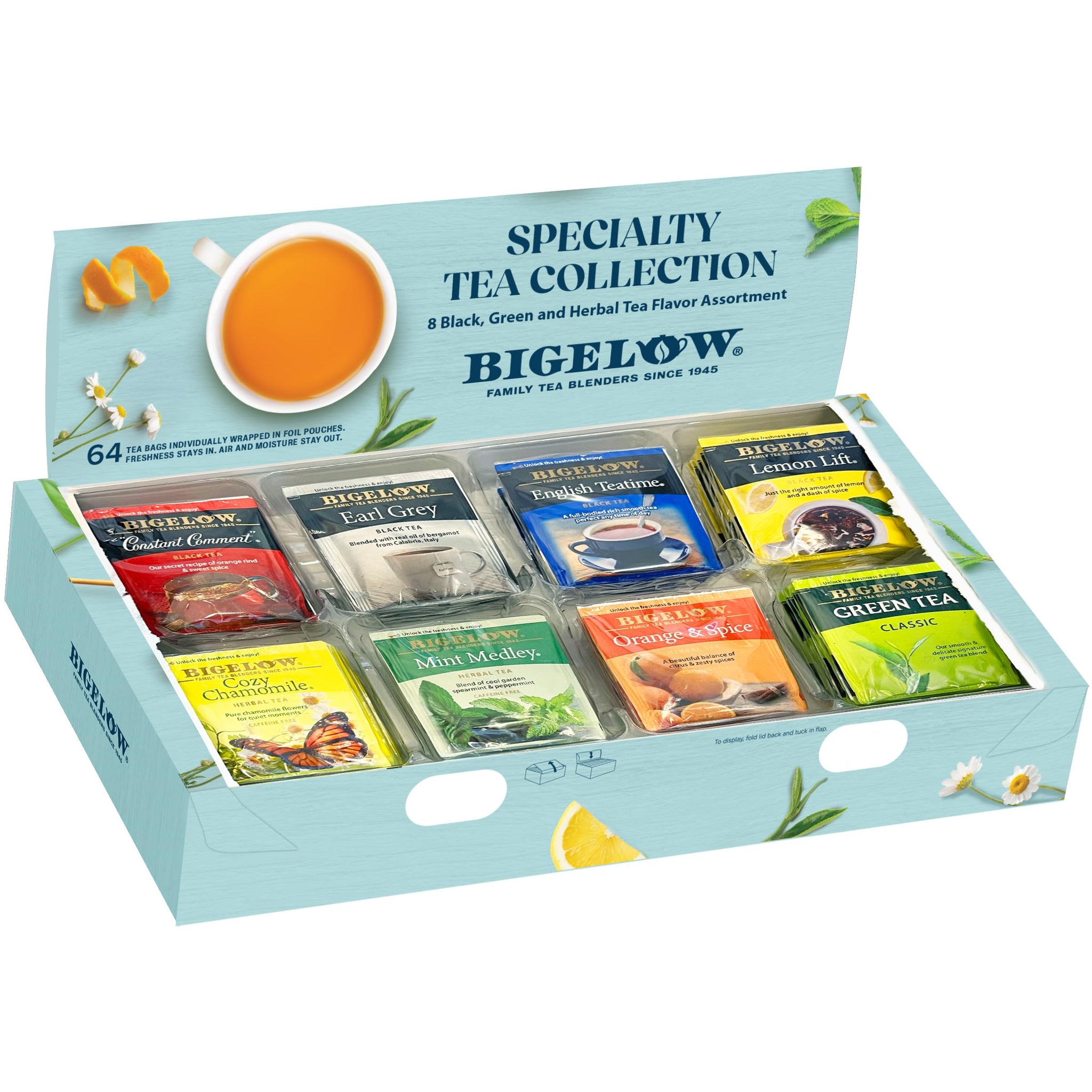Bigelow Tea Assortment, Green, Black, and Herbal Teas with English Teatime, Constant Comment, Lemon Lift, Earl Grey, Green, Cozy Chamomile, Orange