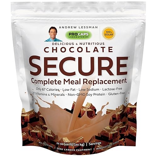 ANDREW LESSMAN Secure Soy Complete Meal Replacement - Chocolate 100 Servings - Only 67 Calories, 7g Non-GMO Soy Protein, Vitamins and Minerals