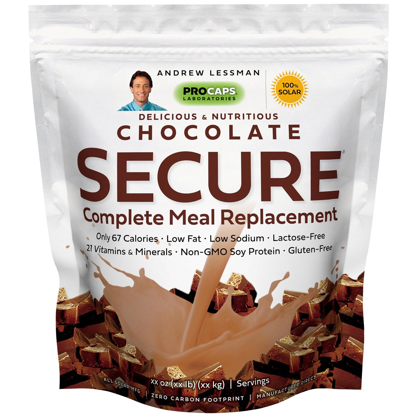 ANDREW LESSMAN Secure Soy Complete Meal Replacement - Chocolate 100 Servings - Only 67 Calories, 7g Non-GMO Soy Protein, Vitamins and Minerals