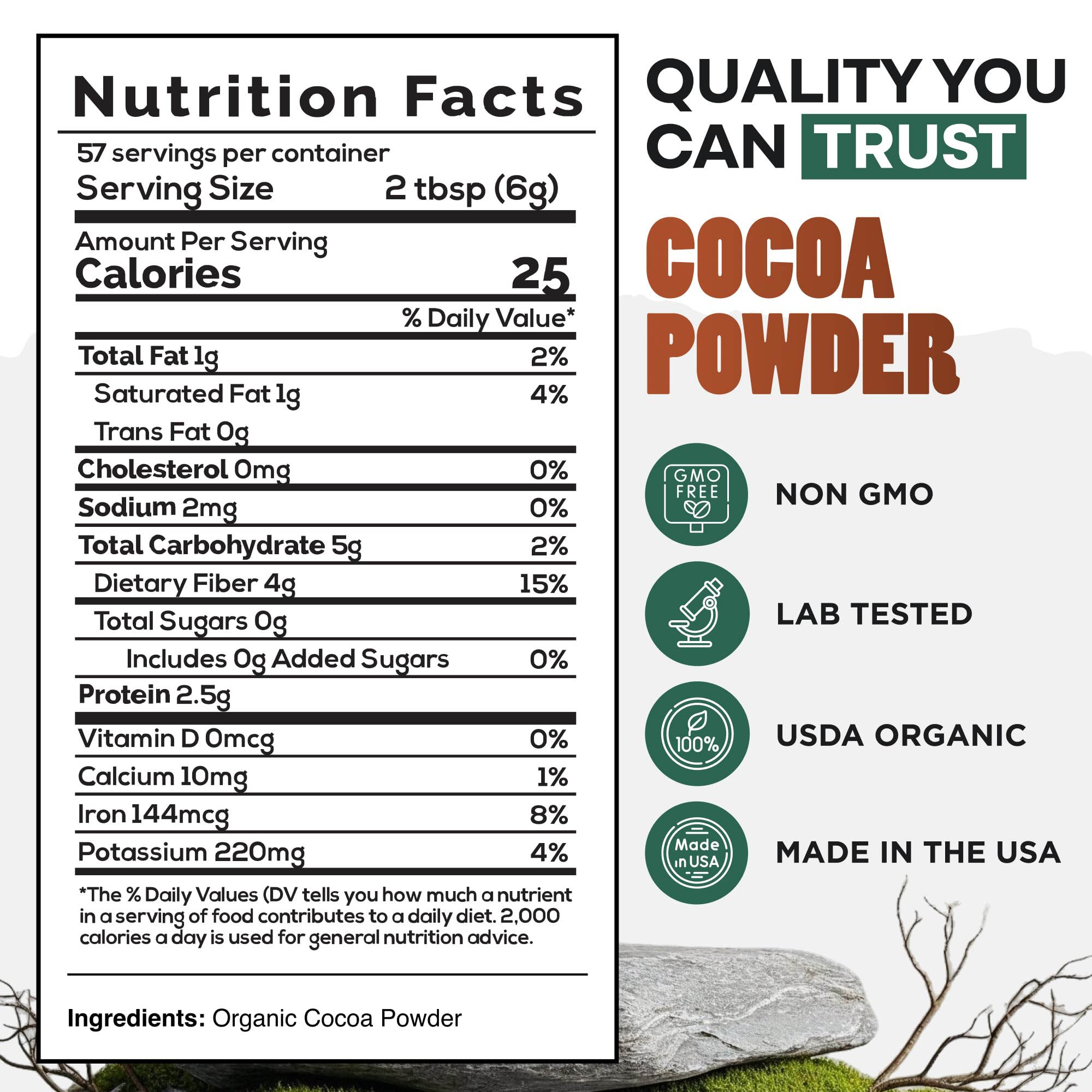 Wild Foods Organic Cocoa Powder Unsweetened for Baking & Cooking, Raw Cacao Powder, Organic Single-Origin Non-Dutched Dark Cocoa, 100% Pure, Non-GMO, Vegan Keto Superfood, Purity Tested, 12 oz