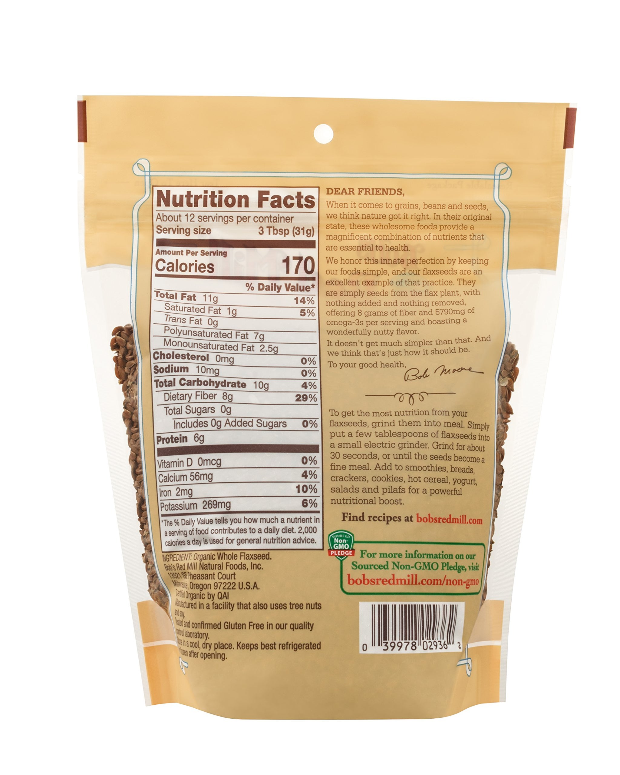 Bob's Red Mill Organic Whole Flaxseeds - 13 oz (Pack of 1), Gluten Free, Raw, Non GMO, Sproutable, Keto Friendly, Paleo