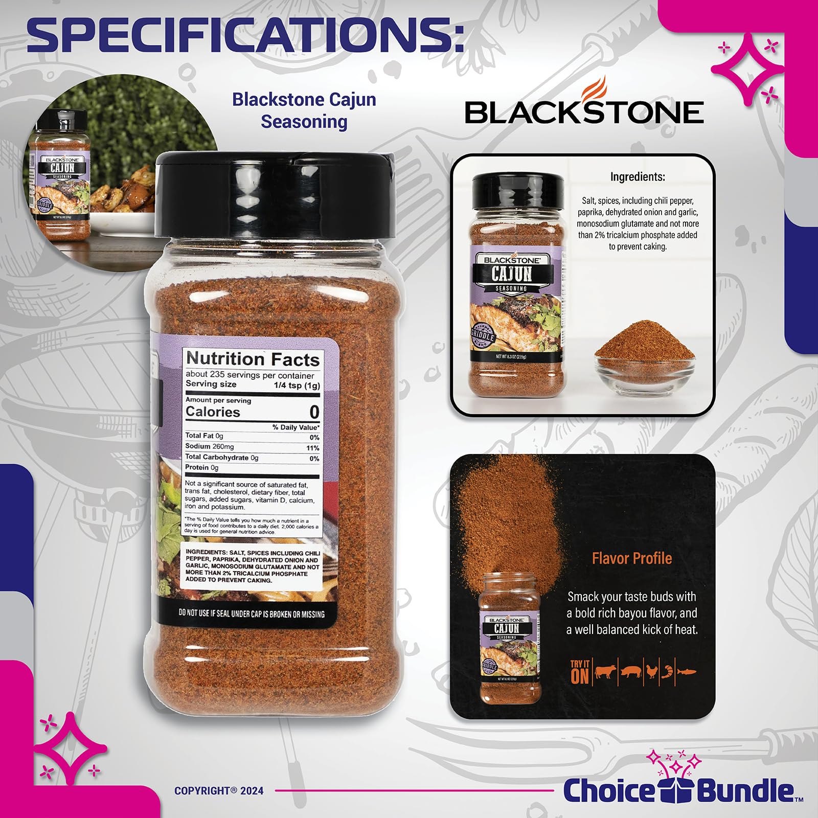 Blackstone Pineapple Sriracha & Cajun Seasoning - Gourmet Griddle Premium BBQ Barbecue Rub 2 Pk Choice Bundle (15.2 oz) + BBQ Guide & Bottle Opener (4