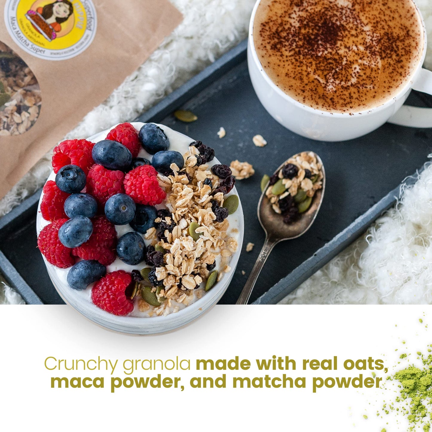 Urban Hippie Granola - Maca Matcha Superfood Granola, Non-Gmo, Non Dairy, No Sulphites or Soy, Healthy Granola, 300g